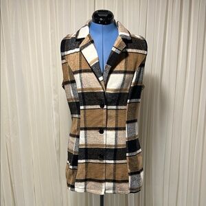 Chic Women's Plaid Vest - Black, White, Tan
